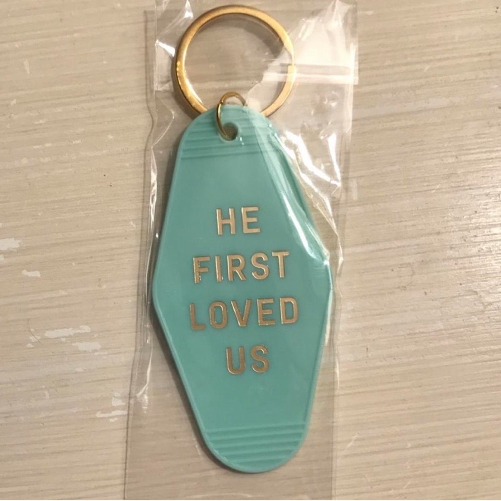 Aqua Keychain with Gold Lettering